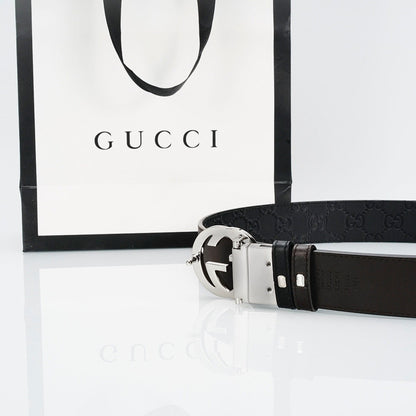 Gucci Reversible Leather Belt with Silver Buckle