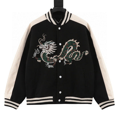 Louis Vuitton Chinese Dragon Embroidered & Paneled Baseball Jacket