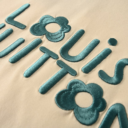 Louis Vuitton Short-Sleeve T-Shirt with Small Blue Floral Embroidered Lettering