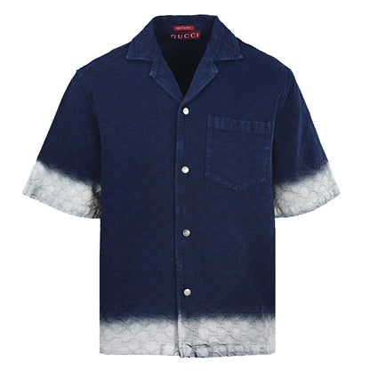 GUCCI Jacquard Denim Short-Sleeve Shirt
