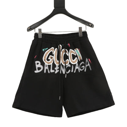 Gucci × Balenciaga 2023 Fall/Spring Collaboration Series: Logo-Print Colorful Hand-Painted Shorts