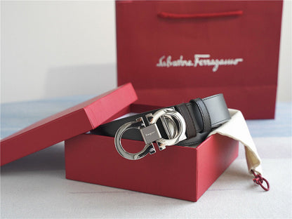Ferragamo Classic Silver-Buckle Leather Belt