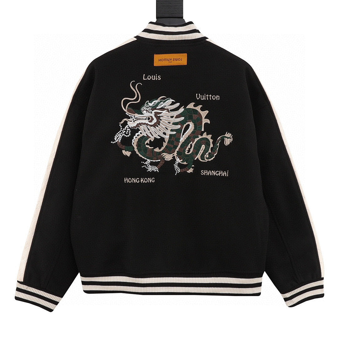 Louis Vuitton Chinese Dragon Embroidered & Paneled Baseball Jacket