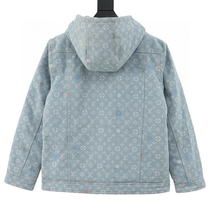 Louis Vuitton All-Over Jacquard Logo Washed & Distressed Cotton Hooded Jacket