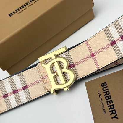 Burberry Men‘s Leather Belt – TB Monogram Buckle / Check Pattern