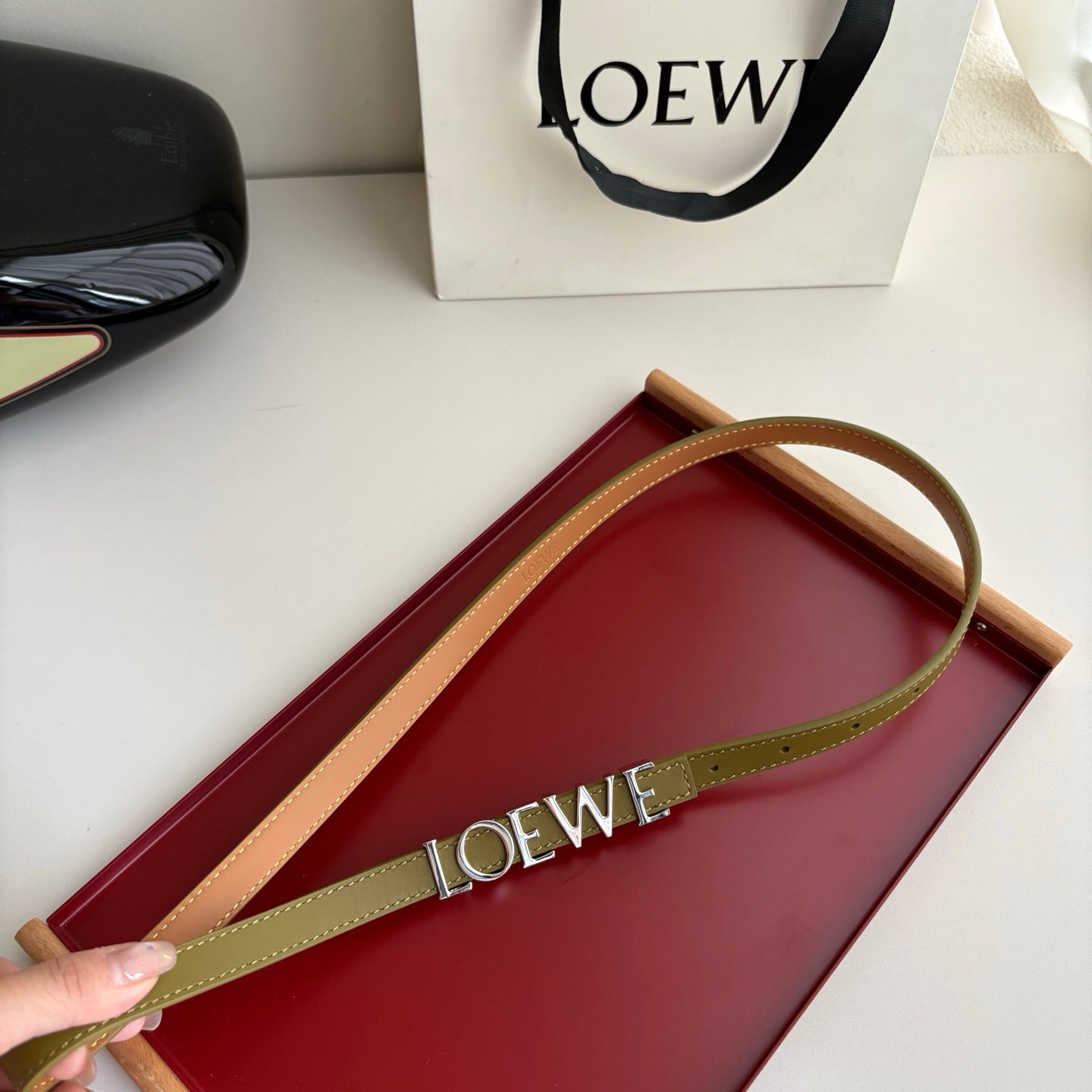 Loewe Women’s Leather Belt Anagram Buckle Classic Dress Waist Belt for Jeans Trousers Coat Casual Formal