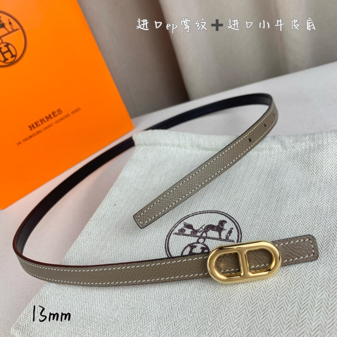 HM MAILLON H BELT BUCKLE & REVERSIBLE COFFEE BROWN LEATHER STRAP 13 MM GOLD HARDWARE