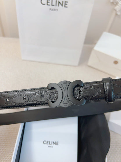 CELINE 25S BELT 25MM TRIOMPHE IN BLACK CALFSKIN 563334
